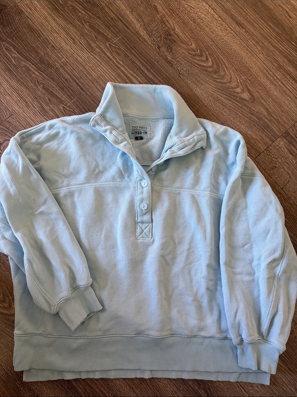 American Eagle Outfitters Light Blue Quarter-Button Cowl Pullover